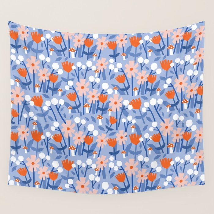 Red and blue spring flowers  Wall Tapestry Gallery Image 1