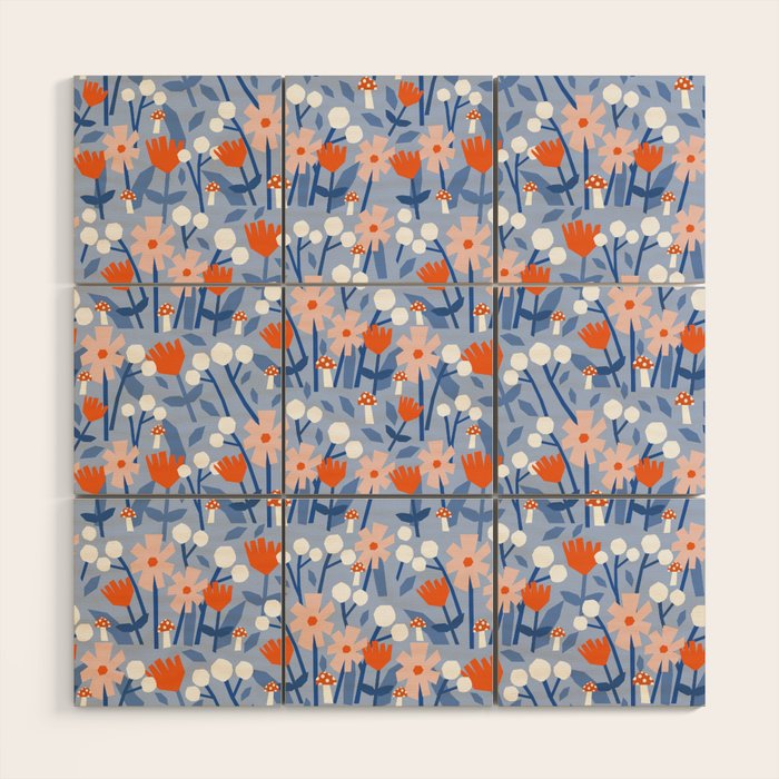 Red and blue spring flowers  Wood Wall Art Gallery Image 1