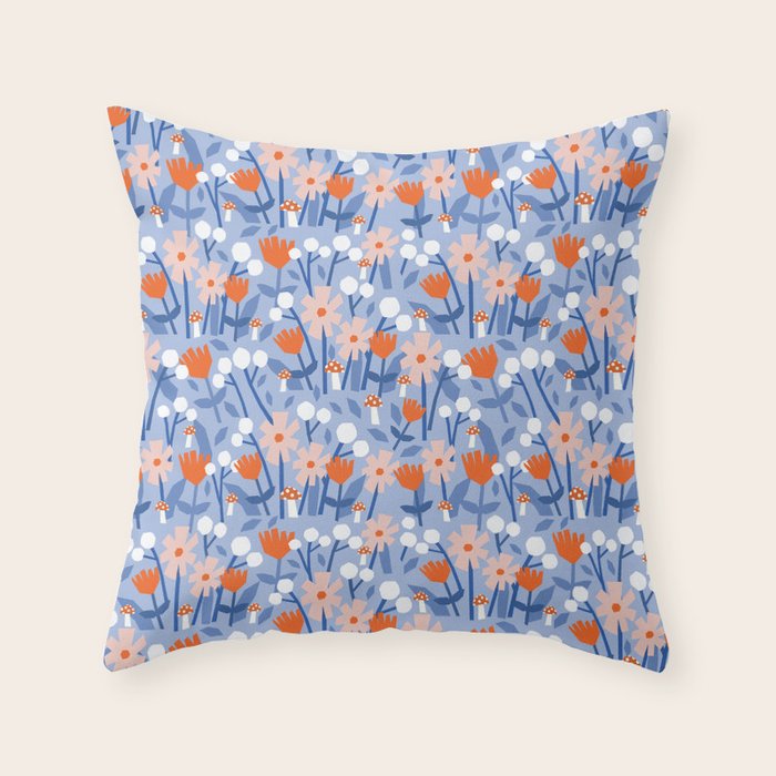 Red and blue spring flowers  Throw Pillow Gallery Image 1