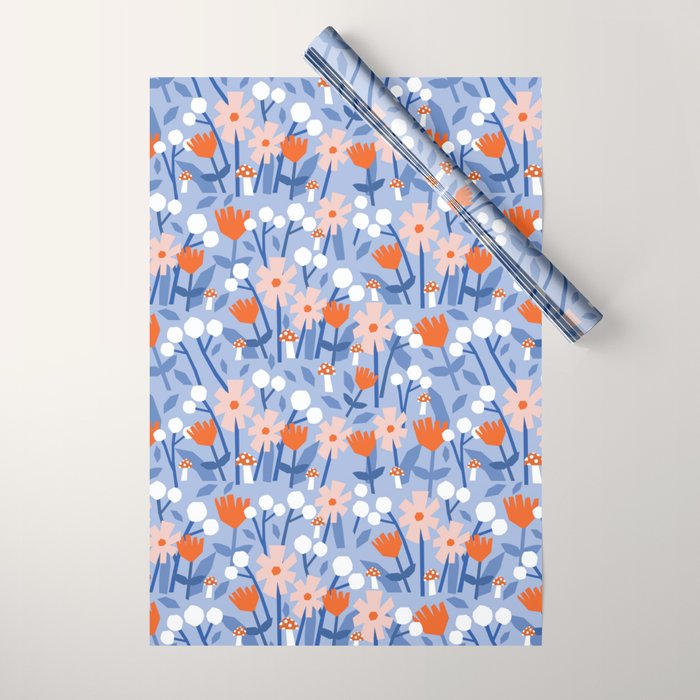 Red and blue spring flowers  Wrapping Paper Gallery Image 1