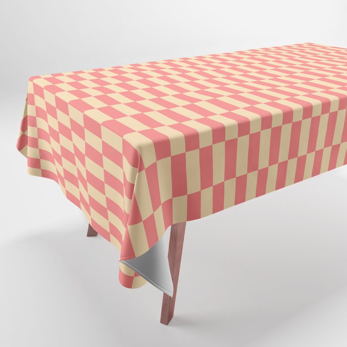 Narrow Check Pattern - Retro Coral and Cream Tablecloth Gallery Image 1
