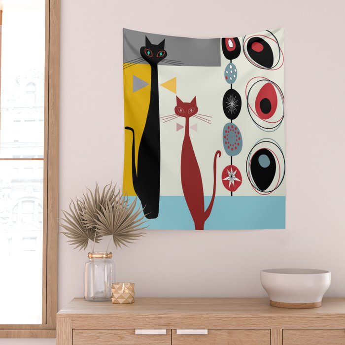 Mid-Century Modern Art Cats Wall Tapestry Gallery Image 2