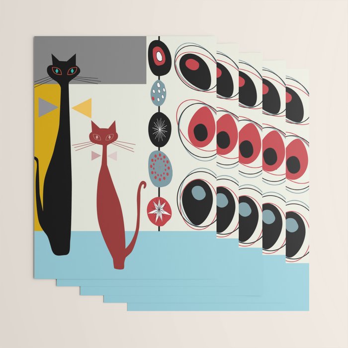 Mid-Century Modern Art Cats Wrapping Paper Gallery Image 3