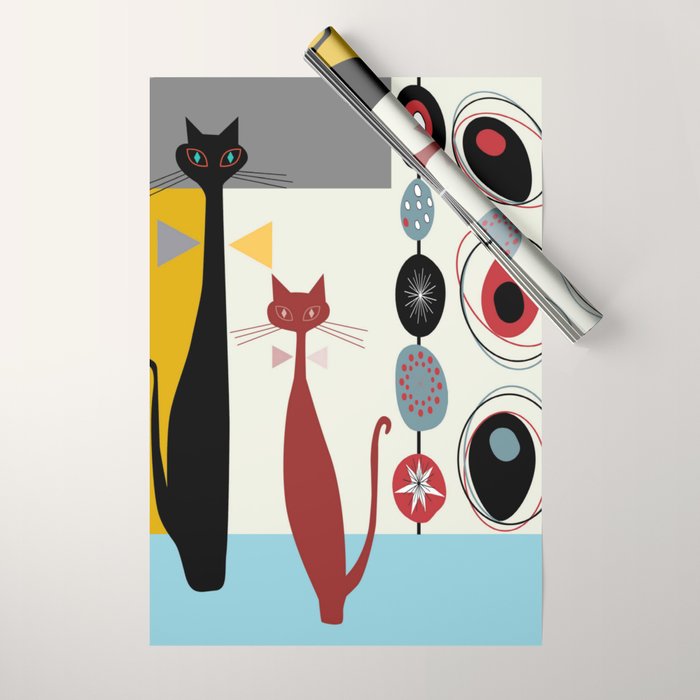 Mid-Century Modern Art Cats Wrapping Paper Gallery Image 1