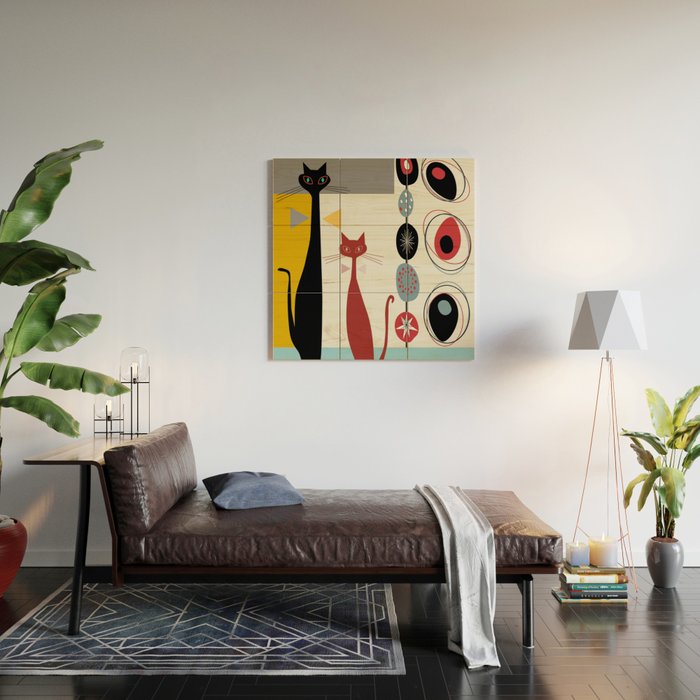 Mid-Century Modern Art Cats Wood Wall Art Gallery Image 2