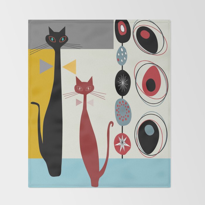 Mid-Century Modern Art Cats Throw Blanket Gallery Image 2