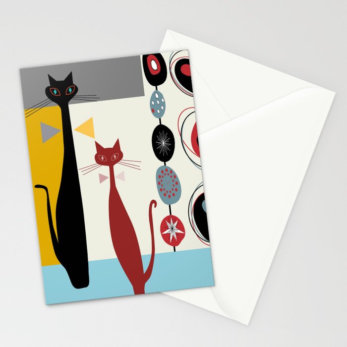 Mid-Century Modern Art Cats Stationery Card Gallery Image 2