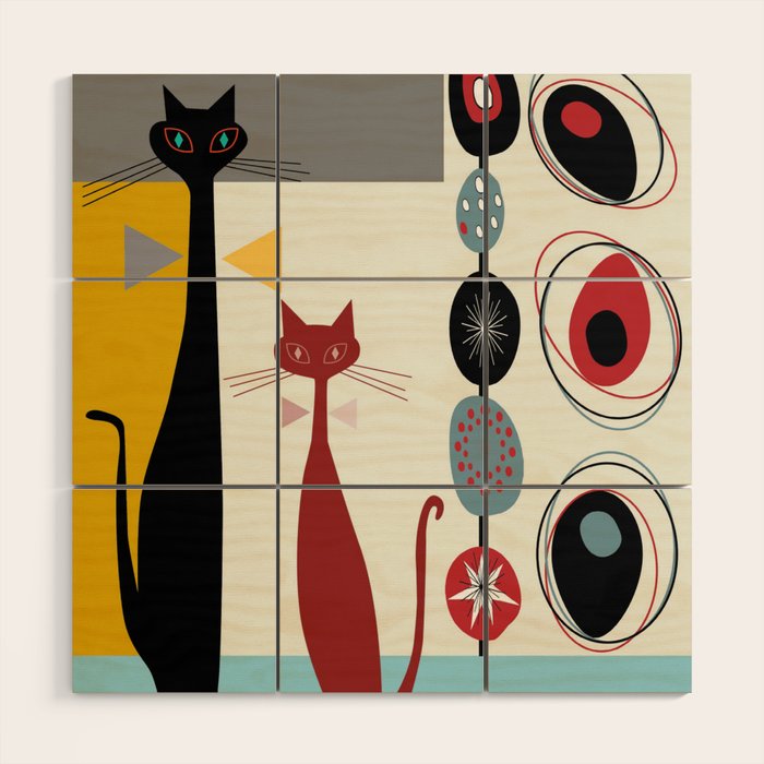 Mid-Century Modern Art Cats Wood Wall Art Gallery Image 1