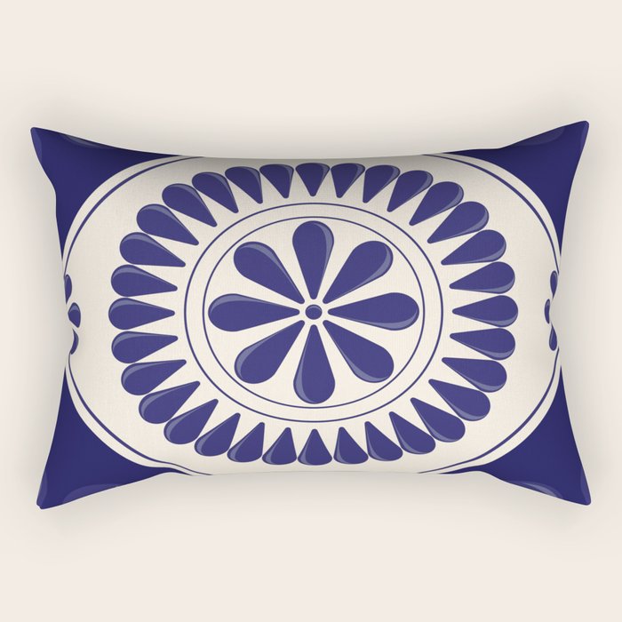 Mexican Talavera Blue Floral Tile by Akbaly Rectangular Pillow Gallery Image 2