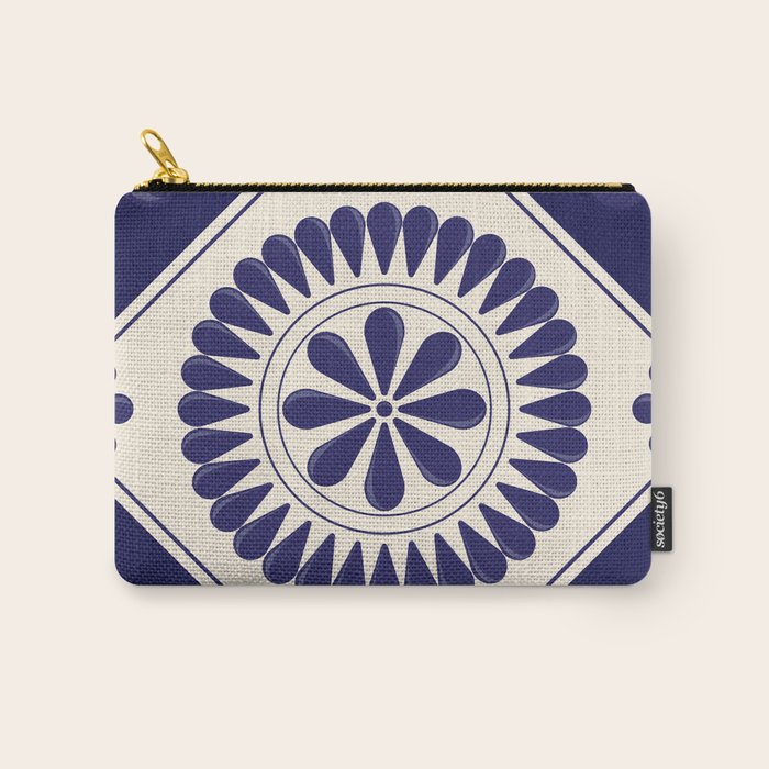 Mexican Talavera Blue Floral Tile by Akbaly Carry All Pouch Gallery Image 1