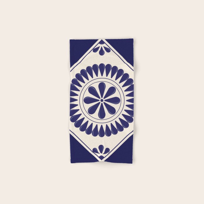 Mexican Talavera Blue Floral Tile by Akbaly Bath Towel Gallery Image 1