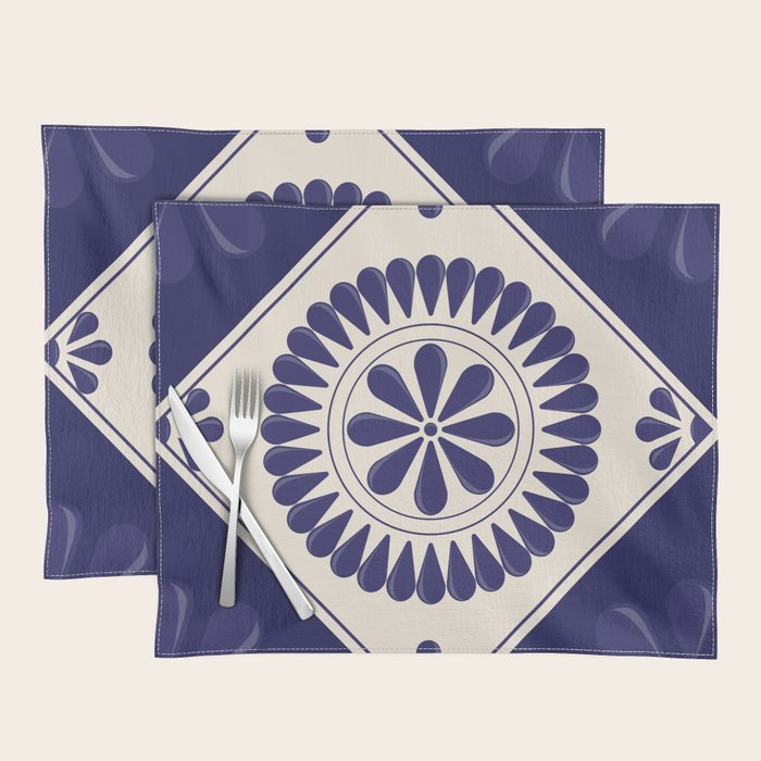 Mexican Talavera Blue Floral Tile by Akbaly Placemat Gallery Image 1