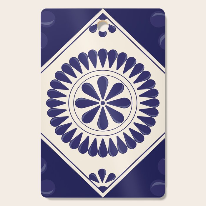 Mexican Talavera Blue Floral Tile by Akbaly Cutting Board Gallery Image 1
