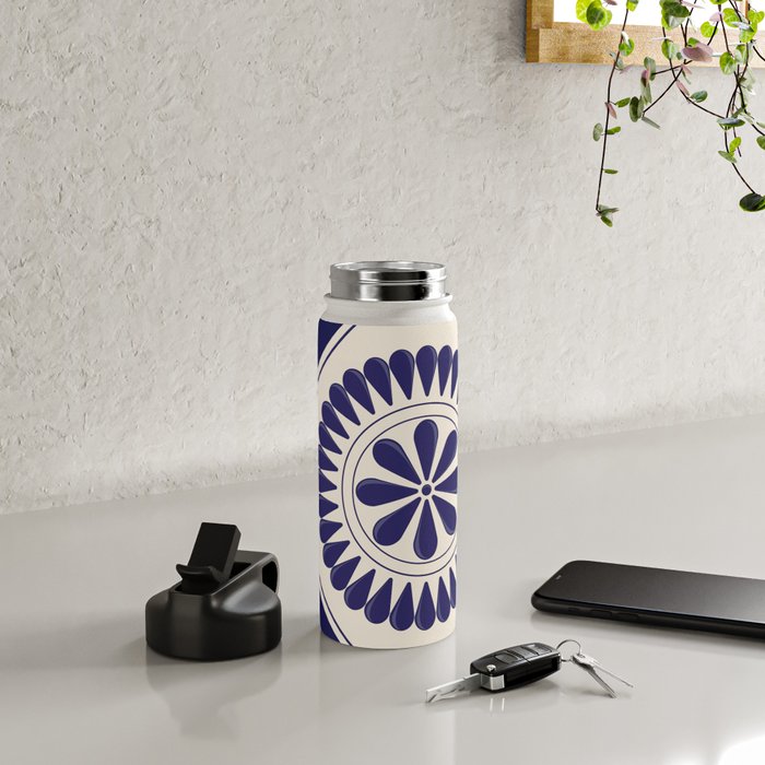 Mexican Talavera Blue Floral Tile by Akbaly Water Bottle Gallery Image 4