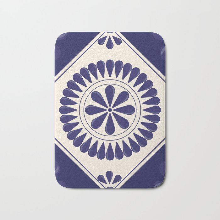 Mexican Talavera Blue Floral Tile by Akbaly Bath Mat Gallery Image 1