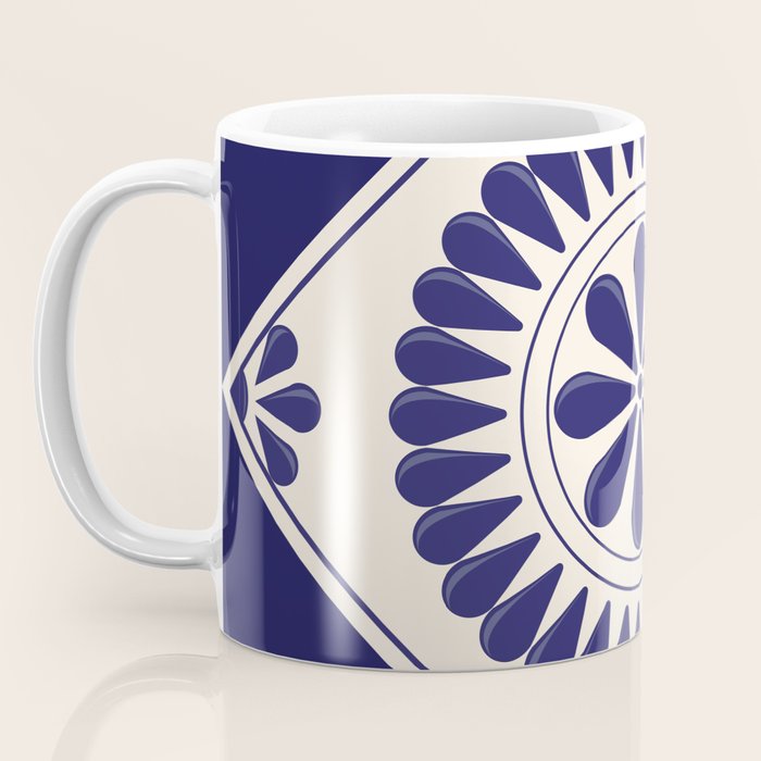 Mexican Talavera Blue Floral Tile by Akbaly Coffee Mug Gallery Image 3