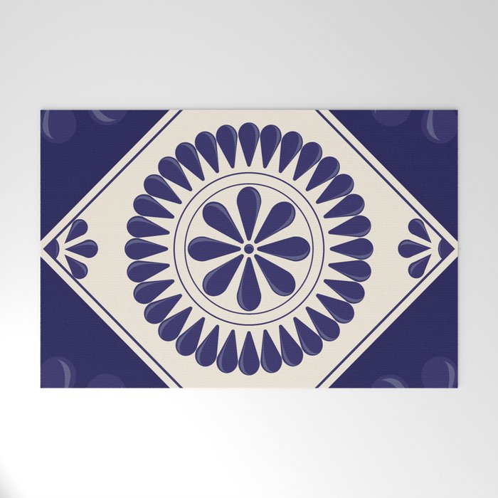 Mexican Talavera Blue Floral Tile by Akbaly Welcome Mat Gallery Image 1