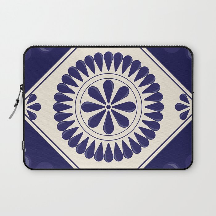 Mexican Talavera Blue Floral Tile by Akbaly Laptop Sleeve Gallery Image 1
