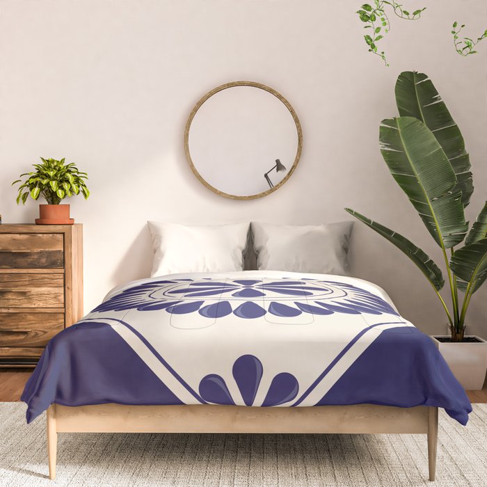 Mexican Talavera Blue Floral Tile by Akbaly Comforter Gallery Image 3