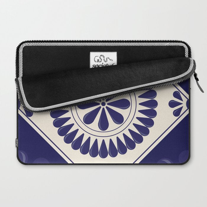 Mexican Talavera Blue Floral Tile by Akbaly Laptop Sleeve Gallery Image 2