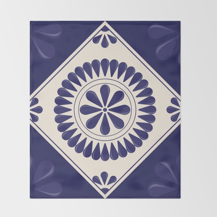 Mexican Talavera Blue Floral Tile by Akbaly Throw Blanket Gallery Image 2