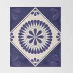 Mexican Talavera Blue Floral Tile by Akbaly Throw Blanket Gallery Image 2