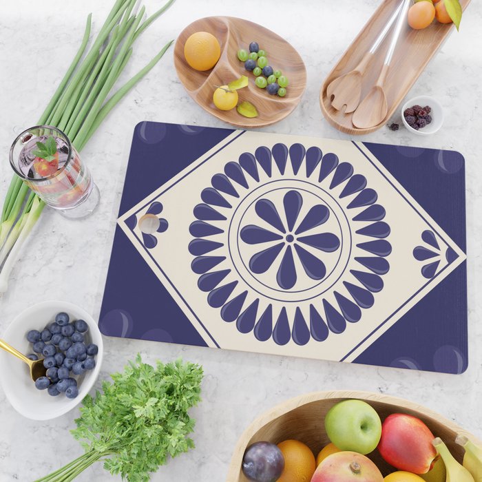 Mexican Talavera Blue Floral Tile by Akbaly Cutting Board Gallery Image 2