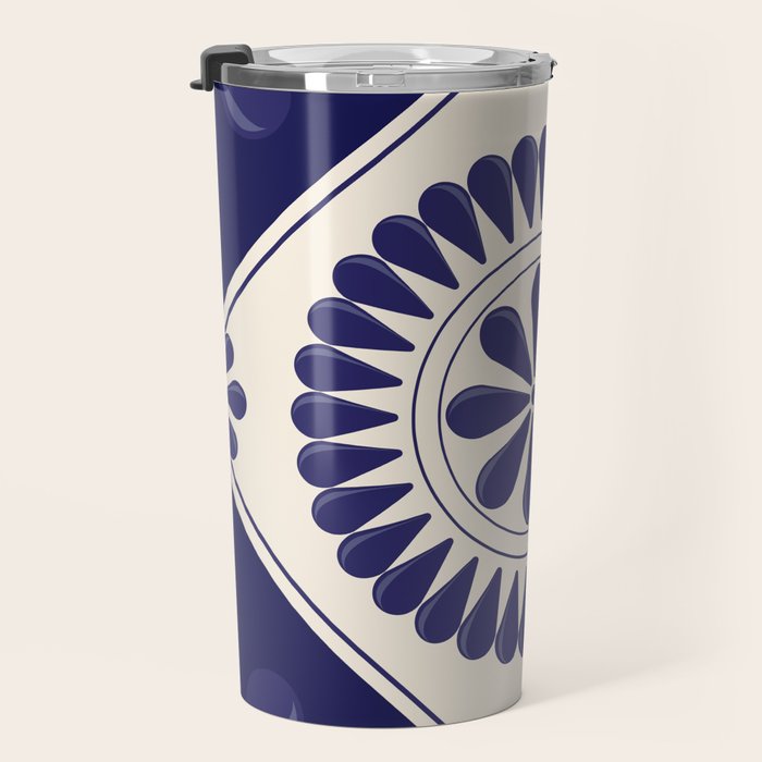 Mexican Talavera Blue Floral Tile by Akbaly Travel Mug Gallery Image 3