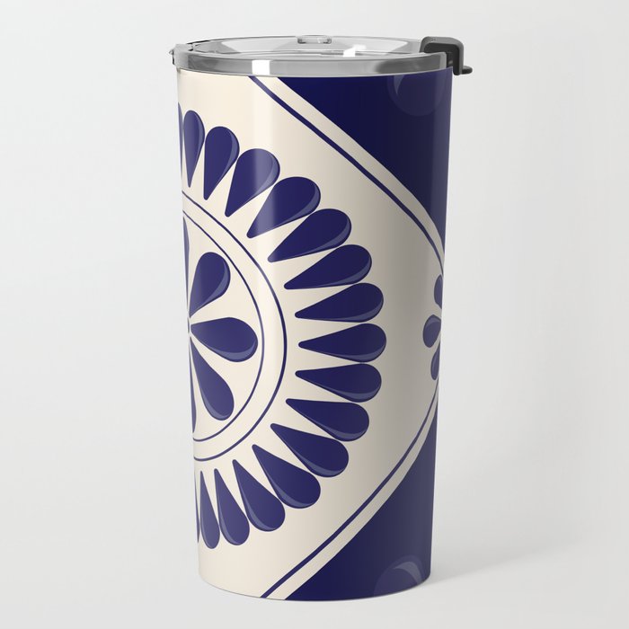 Mexican Talavera Blue Floral Tile by Akbaly Travel Mug Gallery Image 2