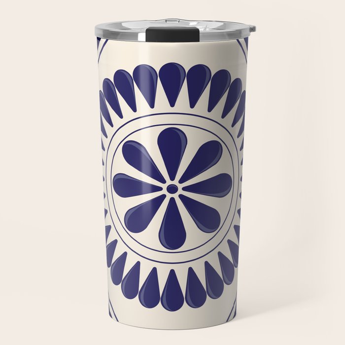Mexican Talavera Blue Floral Tile by Akbaly Travel Mug Gallery Image 1