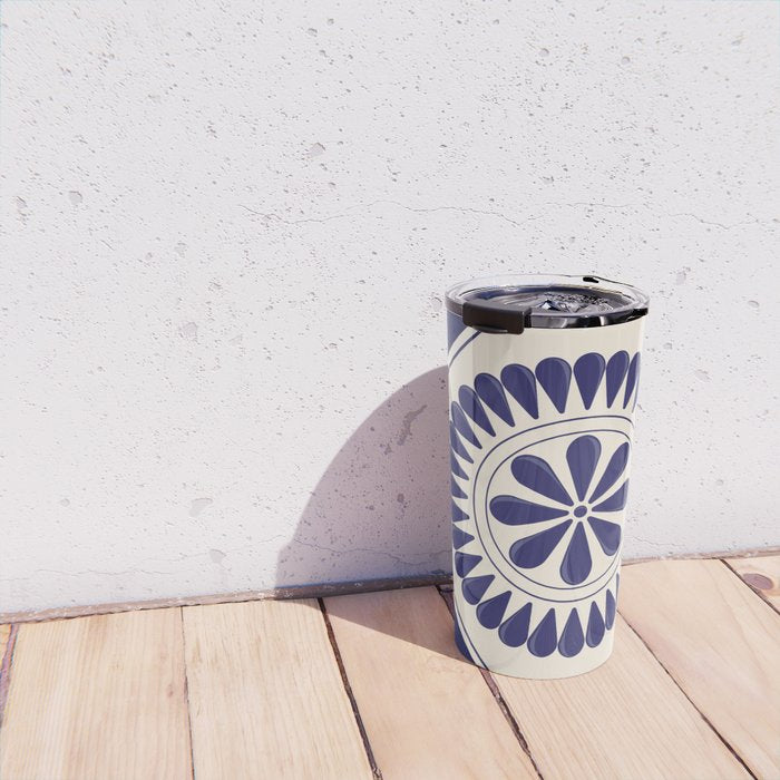 Mexican Talavera Blue Floral Tile by Akbaly Travel Mug Gallery Image 4