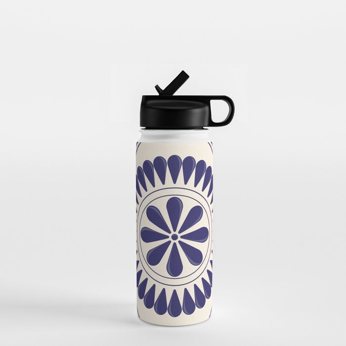 Mexican Talavera Blue Floral Tile by Akbaly Water Bottle Gallery Image 1