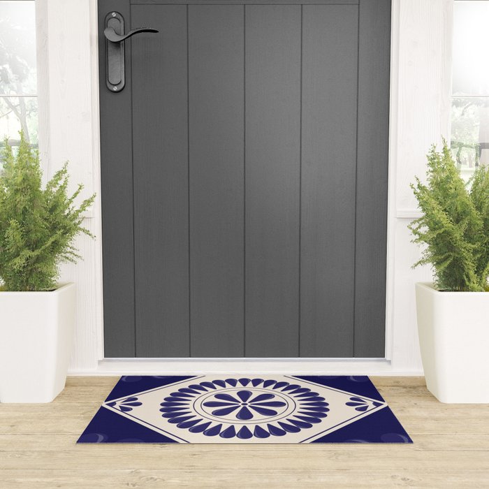 Mexican Talavera Blue Floral Tile by Akbaly Welcome Mat Gallery Image 3