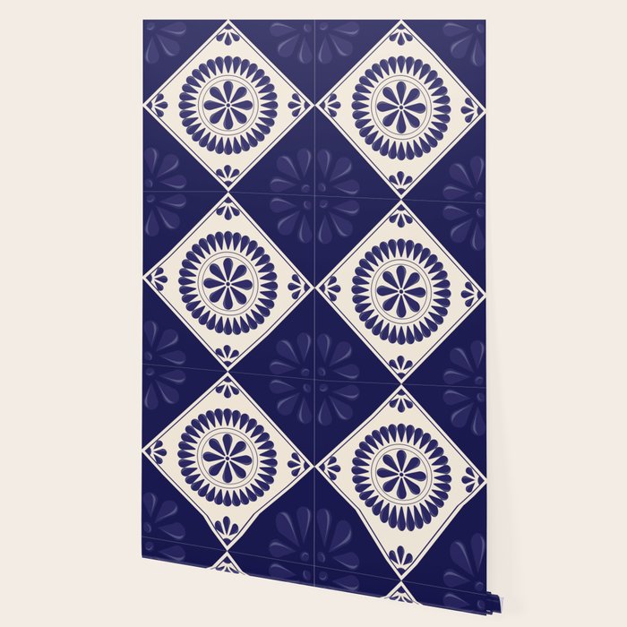 Mexican Talavera Blue Floral Tile by Akbaly Wallpaper Gallery Image 2