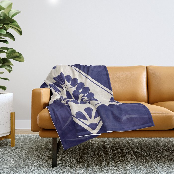 Mexican Talavera Blue Floral Tile by Akbaly Throw Blanket Gallery Image 1