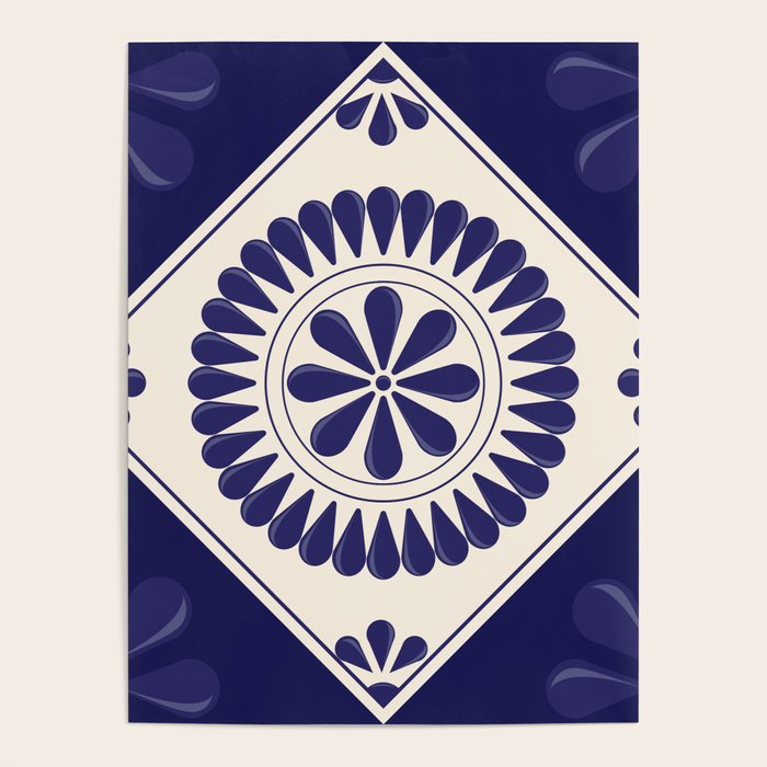 Mexican Talavera Blue Floral Tile by Akbaly Poster Gallery Image 4