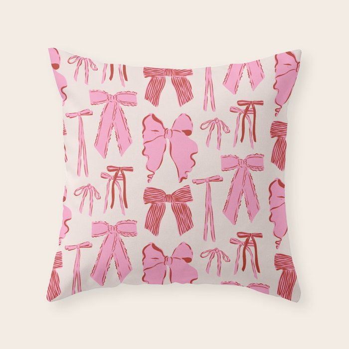 Bows in red and pink Throw Pillow Gallery Image 6