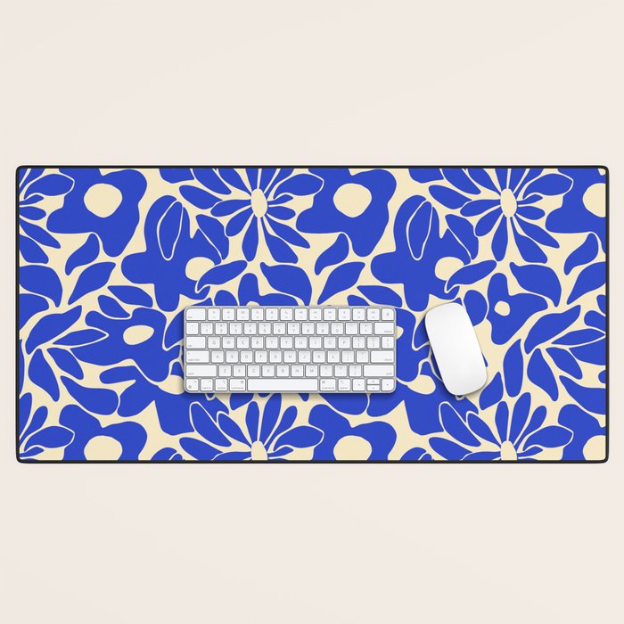 Abstract vintage blue flower art pattern Desk Mat Gallery Image 1