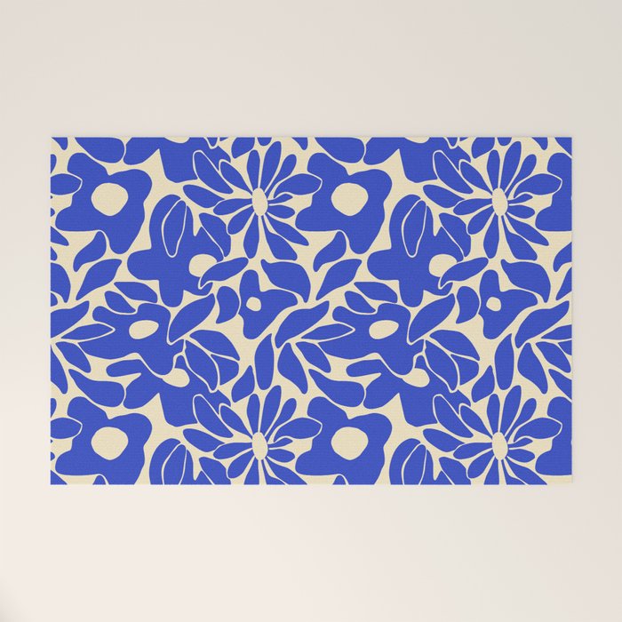 Abstract vintage blue flower art pattern Welcome Mat Gallery Image 1