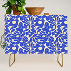 Abstract vintage blue flower art pattern Credenza Gallery Image 1