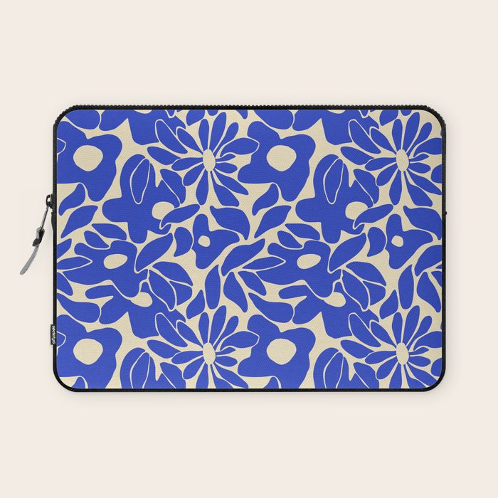 Abstract vintage blue flower art pattern Laptop Sleeve Gallery Image 1