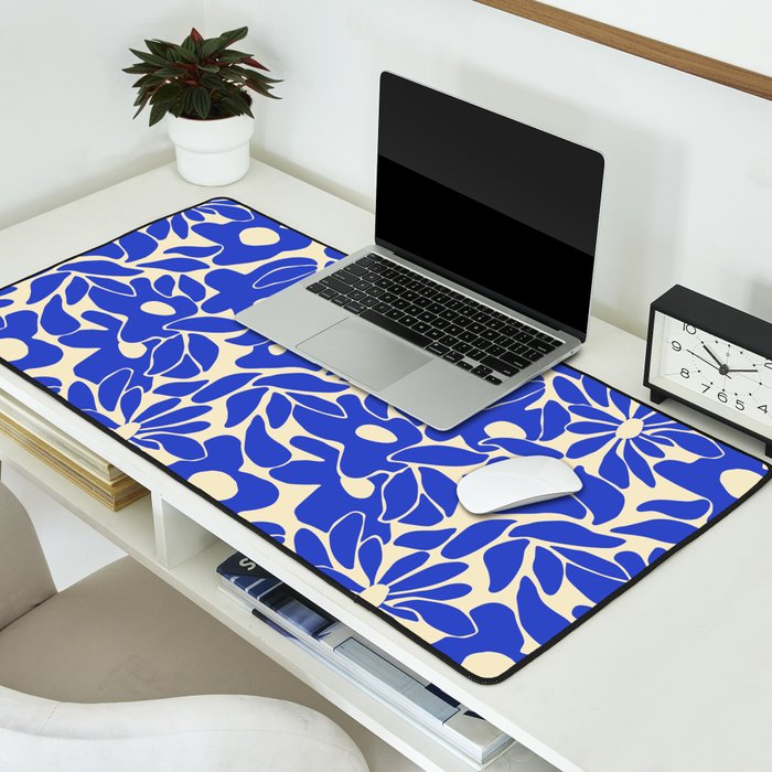 Abstract vintage blue flower art pattern Desk Mat Gallery Image 2