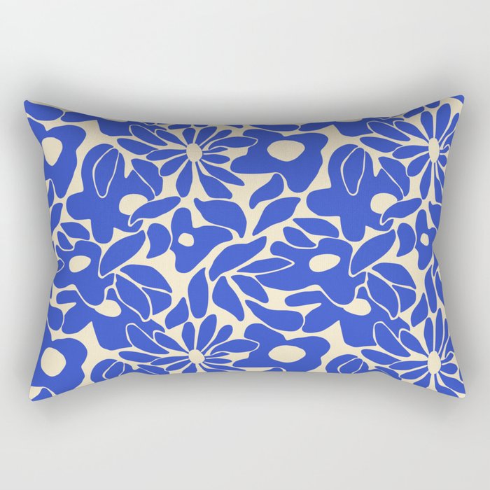 Abstract vintage blue flower art pattern Rectangular Pillow Gallery Image 2