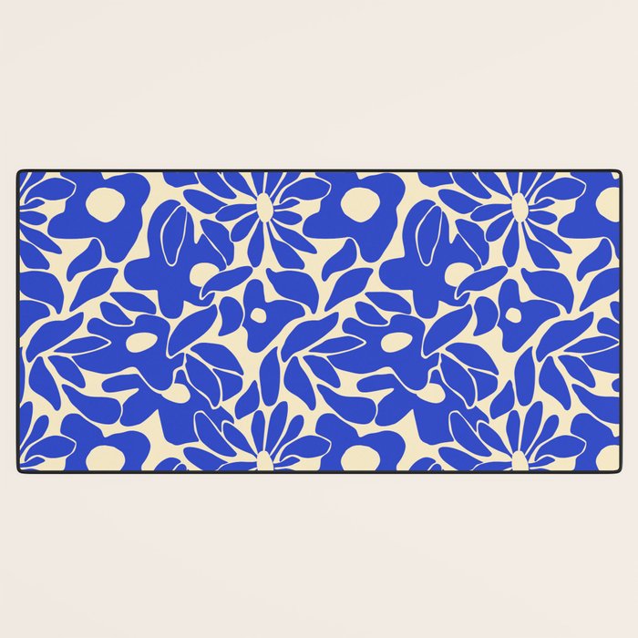 Abstract vintage blue flower art pattern Desk Mat Gallery Image 3