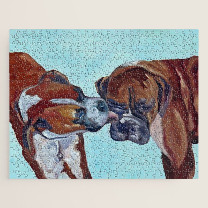 Kissing Boxers Dogs Portrait Jigsaw Puzzle Gallery Image 1
