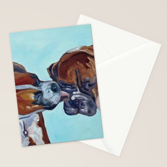 Kissing Boxers Dogs Portrait Stationery Card Gallery Image 2