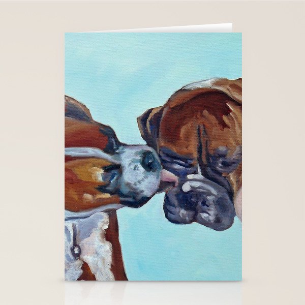 Kissing Boxers Dogs Portrait Stationery Card Gallery Image 1
