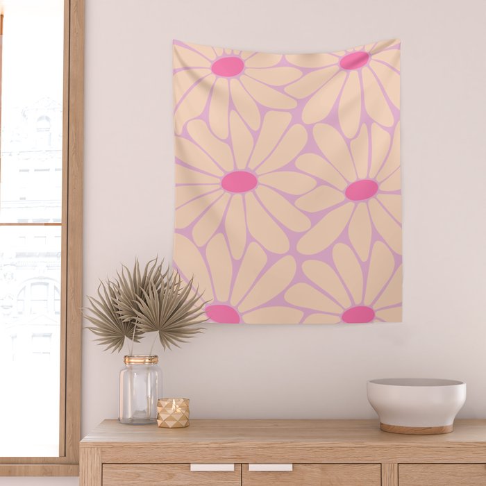 Big Daisy - Groovy Flower Pink Wall Tapestry Gallery Image 2