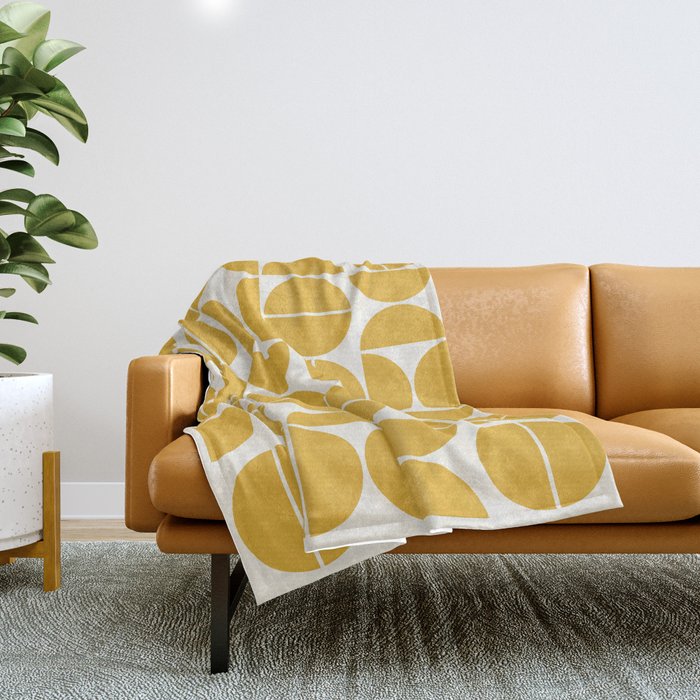 Mid Century Modern Bauhaus Pattern Yellow Throw Blanket Gallery Image 1
