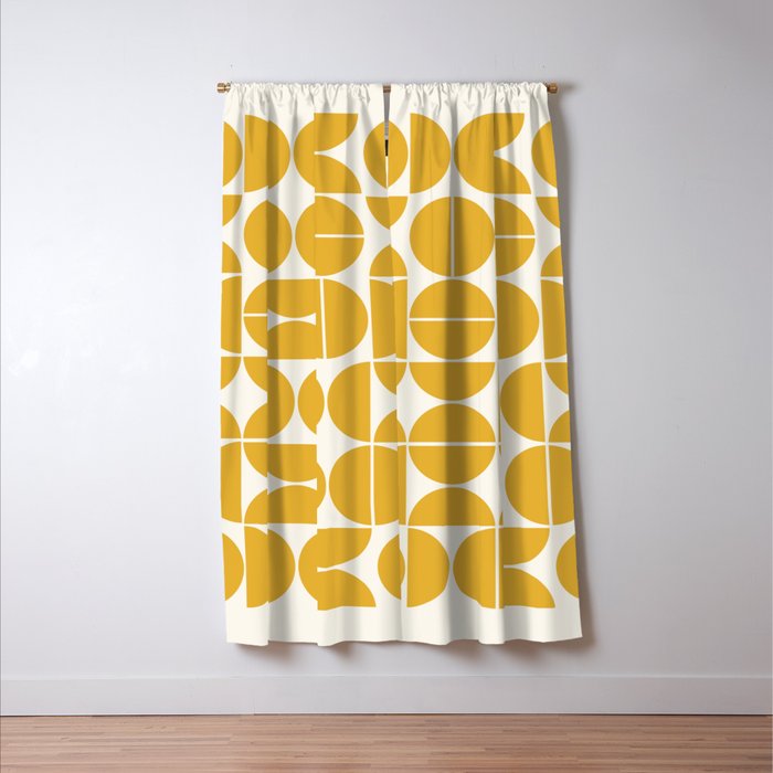Mid Century Modern Bauhaus Pattern Yellow Window Curtain Gallery Image 3
